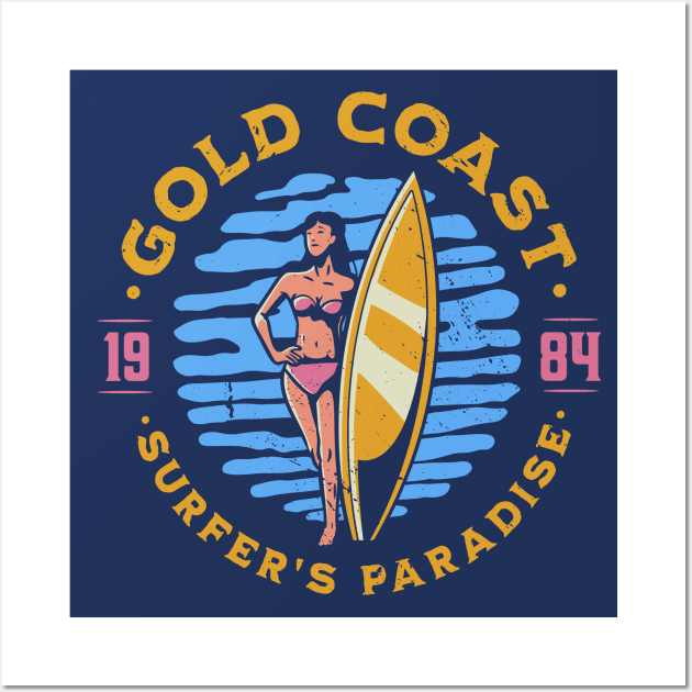 Vintage Gold Coast, Australia Surfer's Paradise // Retro Surfing 1980s Badge Wall Art by Now Boarding